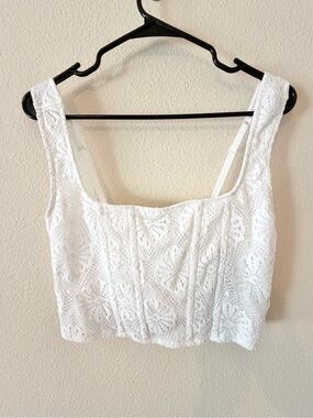 American Eagle Outfitters AE White Lacy Square-Neck Corset Tank, Size M